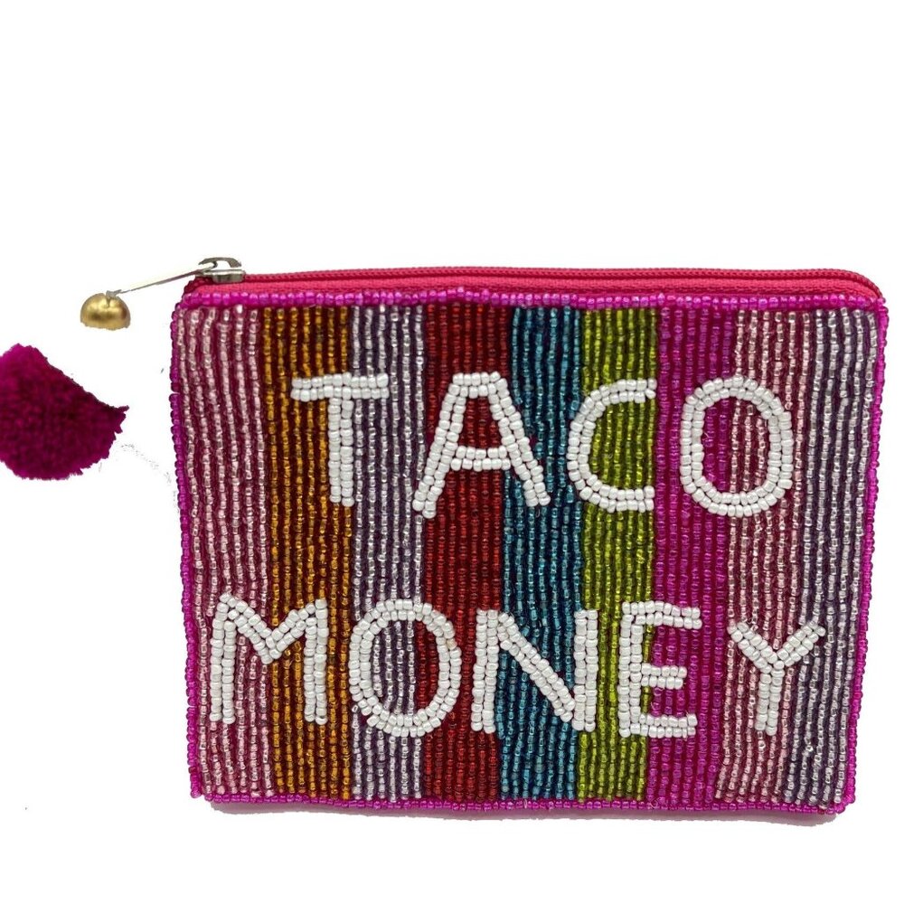 TACO MONEY Rainbow Seed Beaded Sparkle Western Style Coin Pouch Purse Bag NEW